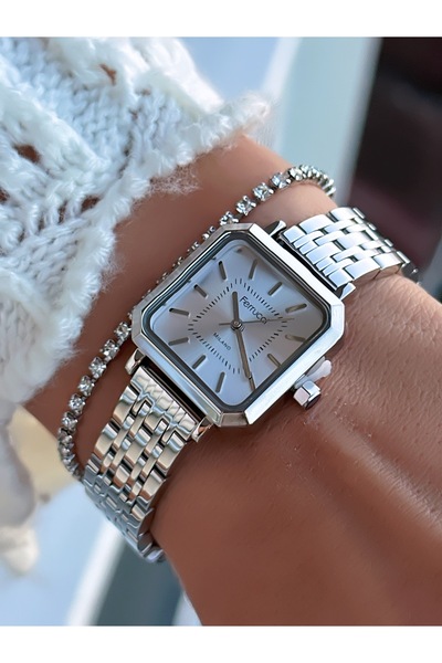 Ferrucci ساعة يد نسائية بسوار فولاذي مربع الشكل مقاومة للماء حتى 3 ATM مع ضما...