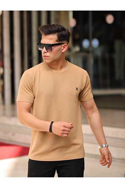 comstar Ανδρικό μπλουζάκι από ύφασμα βάφλα με λαιμόκοψη καλοκαιρινό καφέ