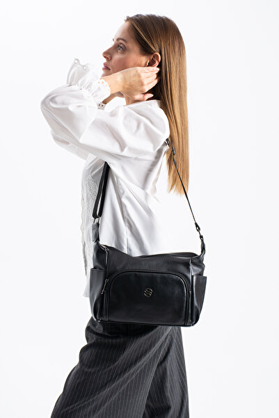 Sanmorris Women's Adjustable Crossbody Strap Multi-Pocket Faux Leather Shoulder Bag