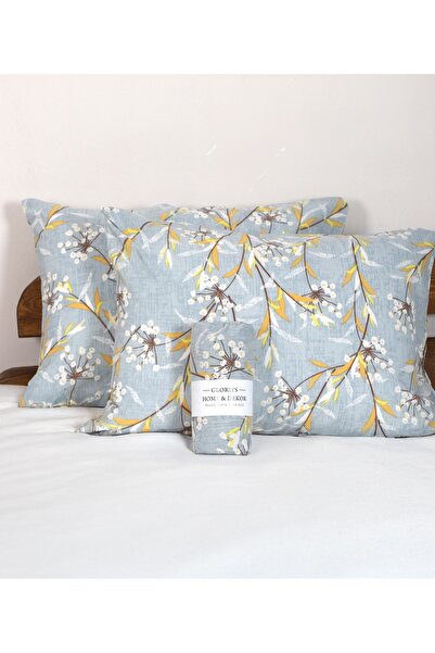 Gloriys Home & Decor Floral Yellow Lavender Patterned Double Size King Size Elastic Sheet Pillow Set
