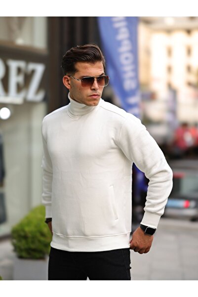 comstar Чоловічий светр з коміром-стійкою, кишенями та капюшоном, білий