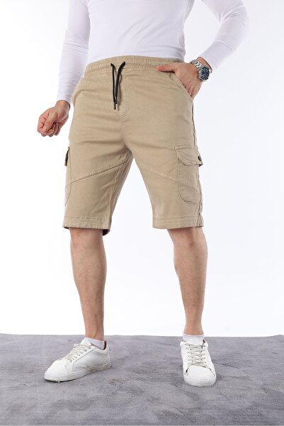 comstar Чоловічі еластичні зшиті шорти-капрі з карго кишенею кремового кольору