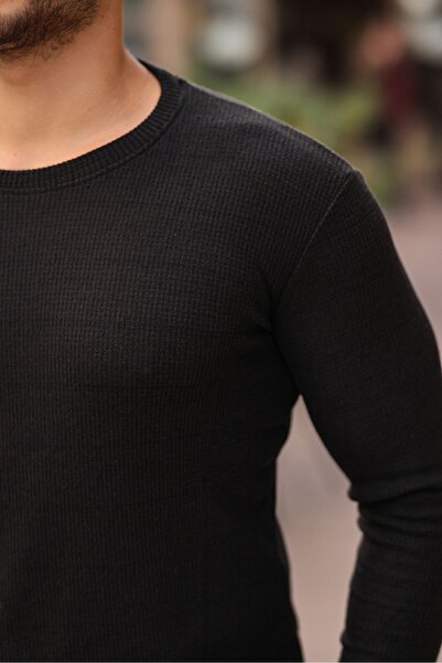 comstar Erkek Bisiklet Yaka Jakar Mevsimlik Dar Siyah Sweat