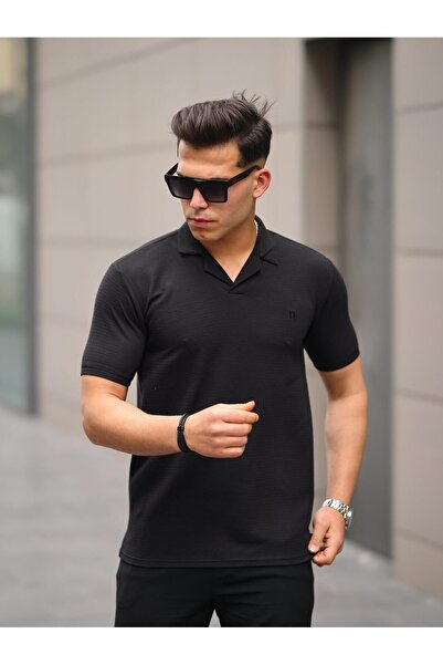 comstar Ανδρικό μπλουζάκι από ύφασμα βάφλα Slim Fit με πατιλέτα (V).