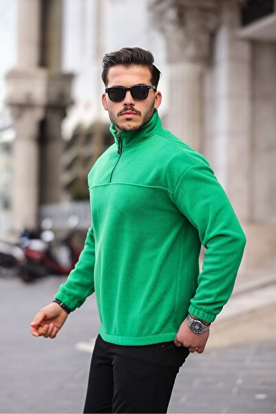 comstar Чоловічий светр з напівзастібкою на шиї, зелений, флісовий