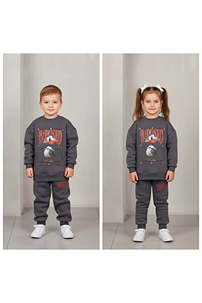 Burçak Butik Girl/Boy 3 Thread Ribbed Full Lycra Winter Bottom and Top Tracksuit Set - Festive