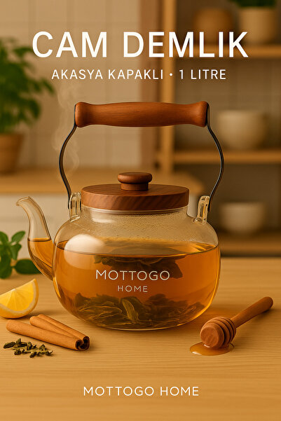 Mottogo Acacia Lid Glass Teapot – 1 Liter