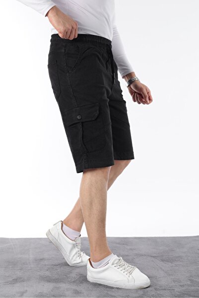 comstar Men's Elastic Stitched Cargo Pocket Black Capri Shorts