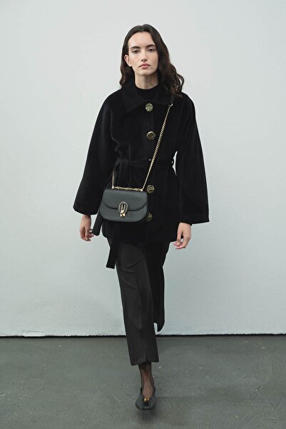 Hooopstore Milena Oval Leather Bag - Black