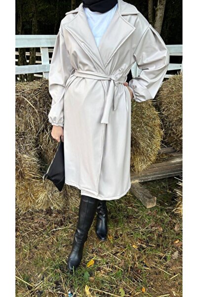 comstar Жіночий шкіряний плащ з підв'язками на талії та рукавами-балонами