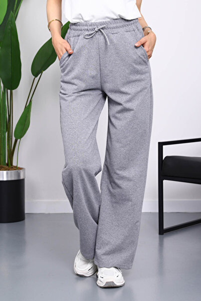 İmajButik Σκούρο γκρι ελαστικό στη μέση, δύο κλωστές, παντελόνι Palazzo