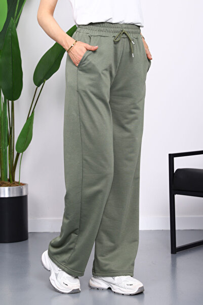 İmajButik Χακί ελαστικό στη μέση, δύο κλωστές, παντελόνι Palazzo