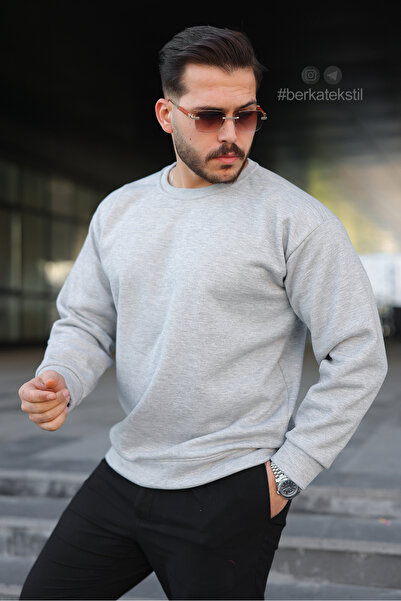 Berka Bisiklet Yaka Baggy Şardonlu Basic Erkek Sweatshirt