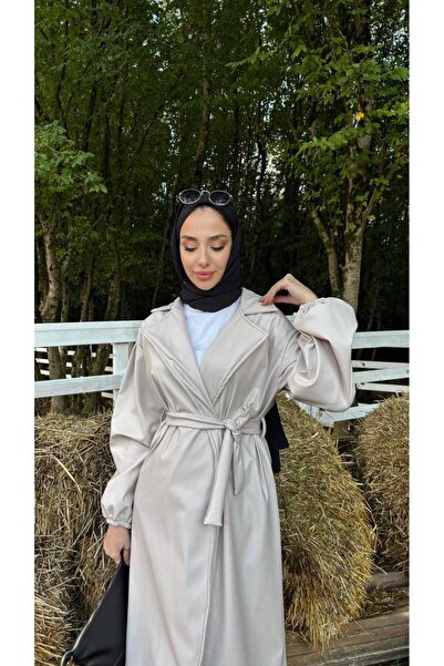 comstar Жіночий шкіряний плащ з підв'язками на талії та рукавами-балонами