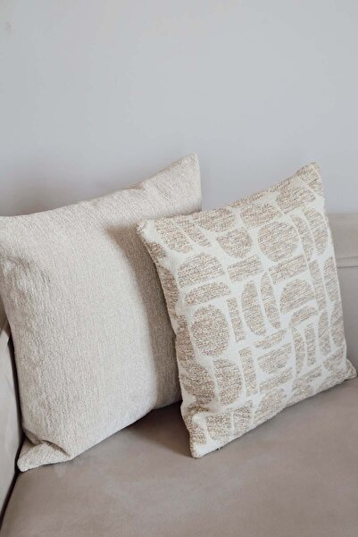 AYSA HOME DECOR Lunea Beige Geometry Patterned Single Throw Pillow Cover