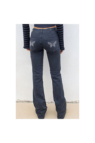 Mokşa Pantaloni de blugi cu talie joasă cu buzunar fluture