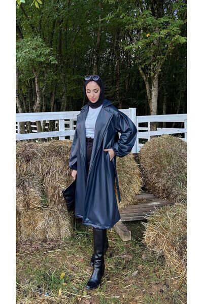 comstar Жіночий шкіряний плащ з підв'язками на талії та рукавами-балонами