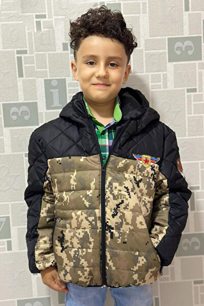ROBA KIDS Boy's Inner Lined Hooded Camouflage Patterned Winter Quilted Coat & Coat RB-202