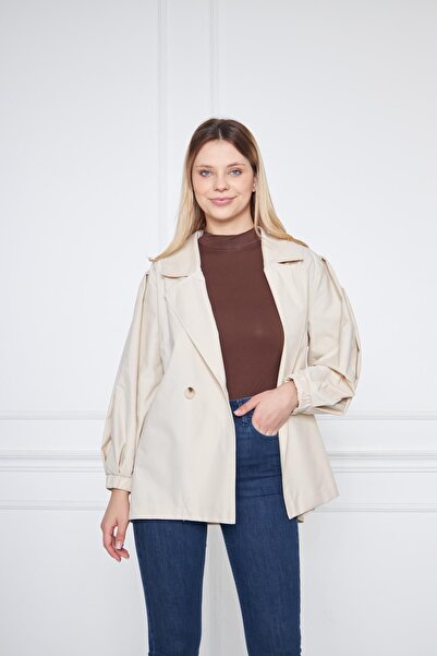 comstar Kadın A KALİTE Astarlı Su İtici Basic Kısa Trençkot