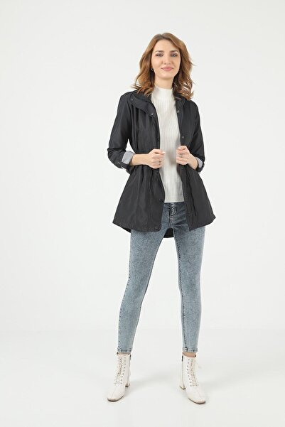 comstar Kadın Beli Büzgülü Kısa Düz Desenli Trençkot