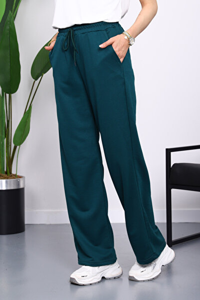 İmajButik Σμαραγδένιο πράσινο ελαστικό πάτο με δύο κλωστές Palazzo