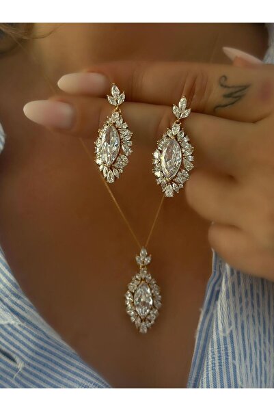 MyladyAccessoriess Altın Kaplama Damla Kesim Baget Taş Set Takı