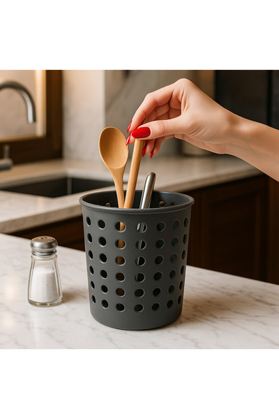 Home حامل ملاعق رمادي - منظم للملاعق/الملعقات الطبية أسطواني الشكل بفتحات بطو...