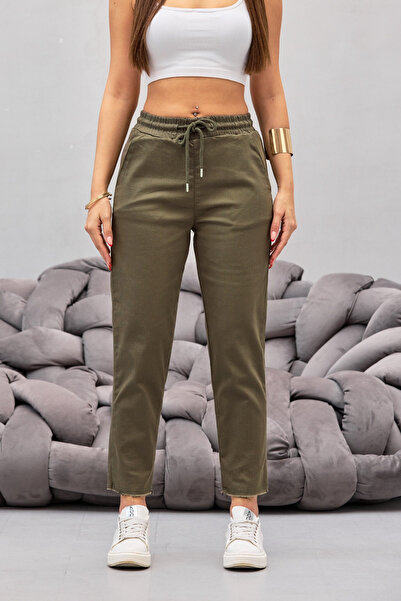 BİKELİFE Women's Cotton and Lycra High Waist Slim Fit Pocket Pants