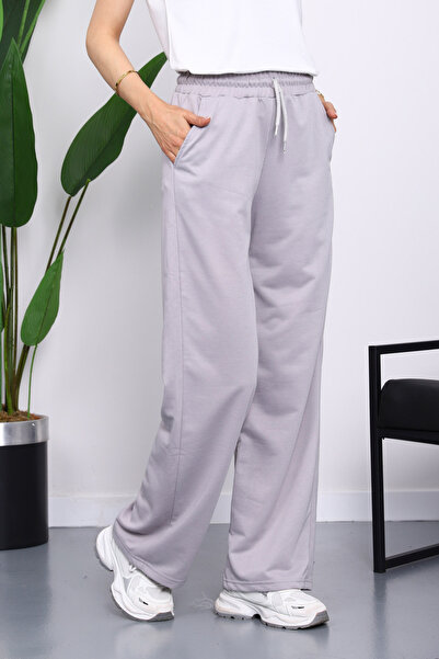 İmajButik Γκρι ελαστικό στη μέση, δύο κλωστές, παντελόνι Palazzo