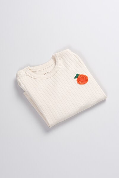 Bondberro Orange Embroidered Ribbed Knit Baby and Kids T-Shirt 100% Cotton