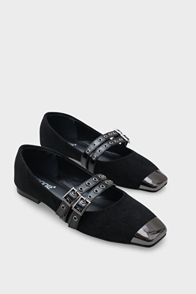 Capone Outfitters Erinn Metal Blunt Toe Stone Ballerinas