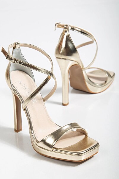 ALTIN TOPUK Women's Gold Platform Heeled Shoes
