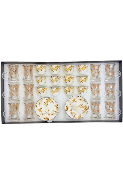 Urbanza طقم فناجين شاي وقهوة من 36 قطعة بتصميم زهور ذهبية - أدوات تقديم أنيقة