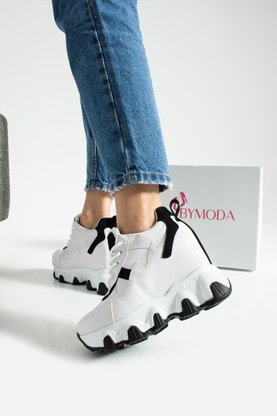 Bymoda New Season White Black Hidden Wedge Heel Sneakers Heel Height Total 10 cm