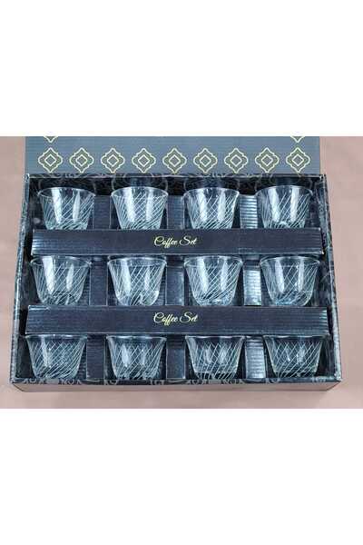 AR فناجين قهوة طقم 12 قطعه بنقشة حفر على القزاز