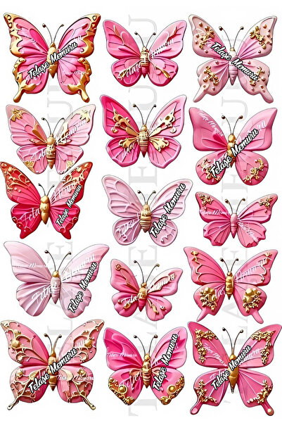 telaşe memuru Yenilebilir Kelebek Pasta Süsü - Pembe Gold Kelebek Pasta Süsü - Yenilebilir Kağıt Model 3