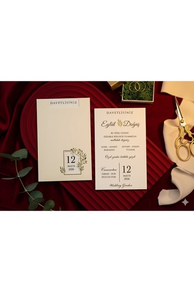 ERDEM DAVETİYE Düğün Davetiyesi / Nişan Davetiyesi / Nikah Davetiyesi / (50 Adet) Baskı Hariç Davetiye 9271