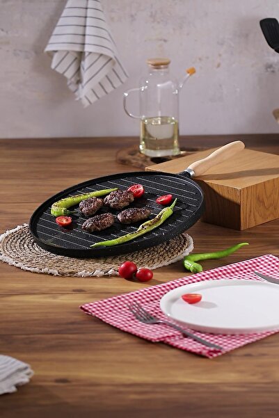 Home Double-Sided Griddle, Pan, 33 Cm, Granite Coating, Cast Iron Pan