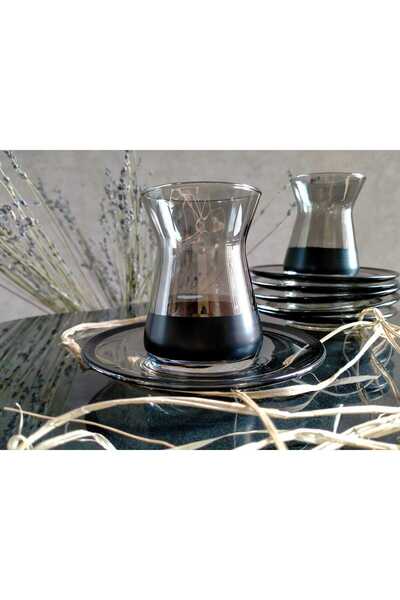 Paşabahçe Smoked Tea Set - 12 Piece Tea Cup Set