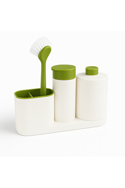 OEM 3-in-1 Sink Organizer Set – Dish Detergent & Liquid Soap Dispenser with Sponge Holder, Green