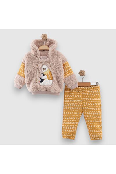 Necix's WINTER ADVENTURE KAPÜŞONLU PELUŞ ALT ÜST TAKIM Hardal