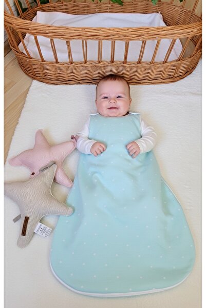Alpar Tekstil Kışlık 2,5 Tog Fermuarlı Kız- Erkek Bebek-çocuk Torba Uyku Tulumu 2,5 Tog- Mint Yeşili/puantiyeli