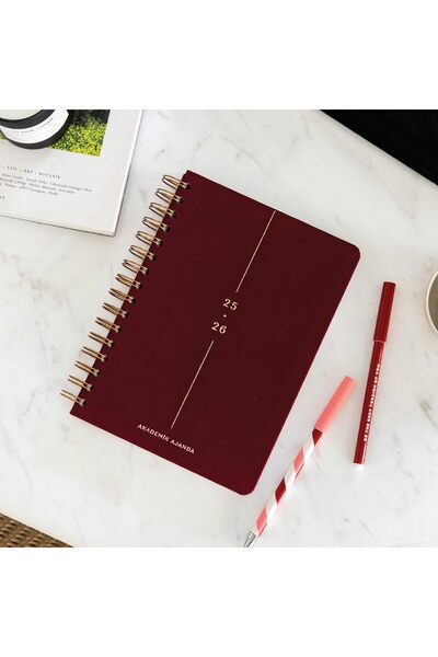 Hype Store 2025-2026 A5 Spiralli Keten 16 Aylık Akademik Ajanda - Bordo