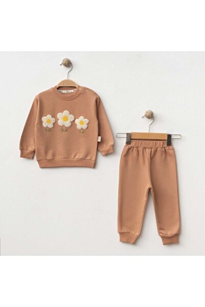 Necix's Applique Flower Embroidered Two-Thread Top and Bottom Set Camel