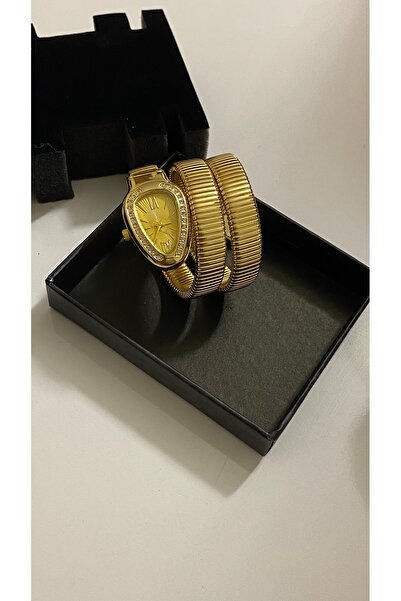 Yegane Gold Renk Yılan Model Gold Kadran Kadın Kol Saati