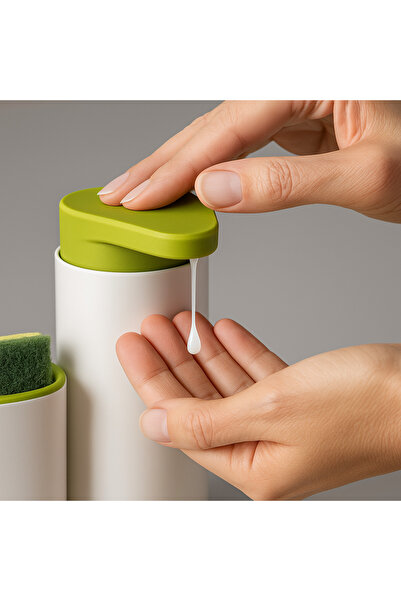 OEM 3-in-1 Sink Organizer Set – Dish Detergent & Liquid Soap Dispenser with Sponge Holder, Green