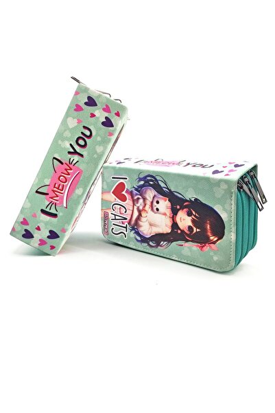 Hype Store Kalem Kedili Kız Kawai Organizer Kalemkutu Vegan Üç Bölmeli Kaleml...