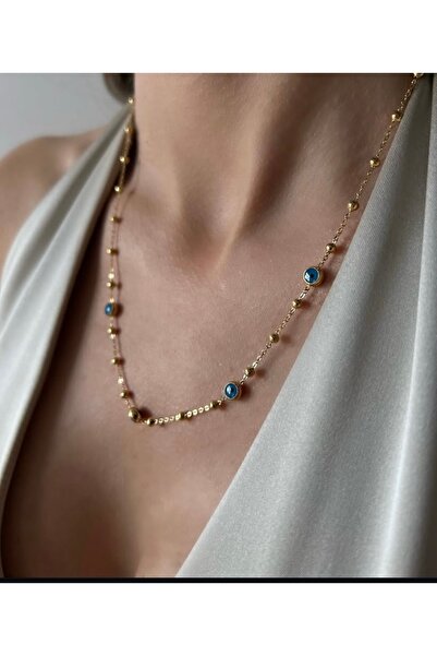 Kralicheaxsesuar YESHİM Nazar Boncuklu Gold Minimal Kadın Kolye