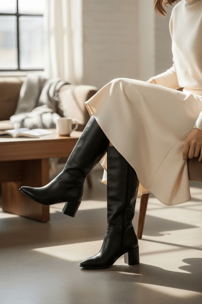 DİVOLYA Μπότες καθημερινής χρήσης με φερμουάρ στο πλάι με τακούνι (6 εκ.) από μαύρο δέρμα Karmen