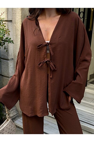 New Now Women's Front Tie Shirt, Palazzo Pants Aerobin Set